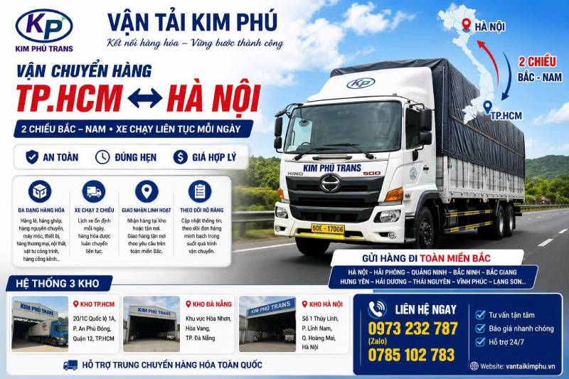 Vận chuyển hàng TP.HCM đi Hà Nội 2 chiều, xe chạy mỗi ngày